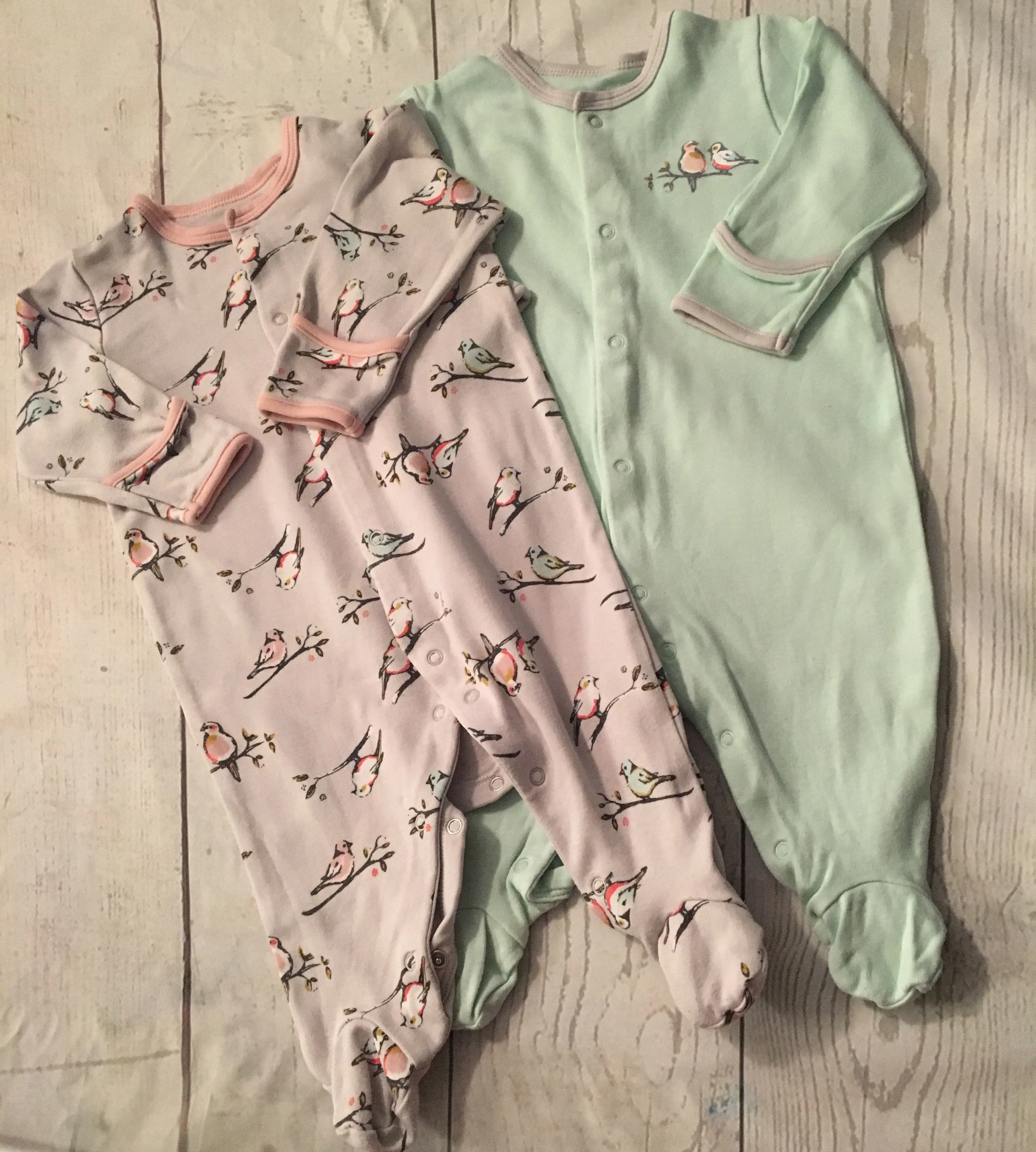 0-3 Months Bird Print Sleepsuits