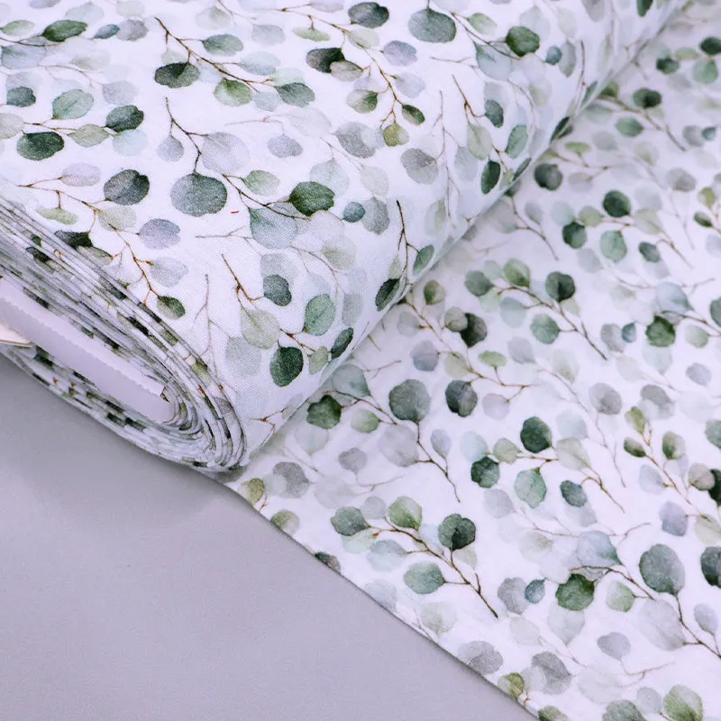 150CM REMNANT White Cotton Double Gauze - Smaller Eucalyptus