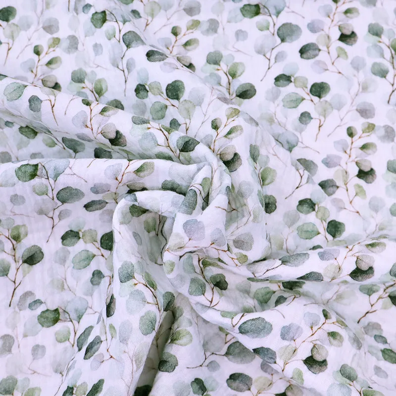 150CM REMNANT White Cotton Double Gauze - Smaller Eucalyptus