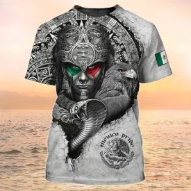 3D All Over Print Mexico Pride Tee Shirt, Azteca Shirt, Aztec Pattern Mexican Shirts For Him