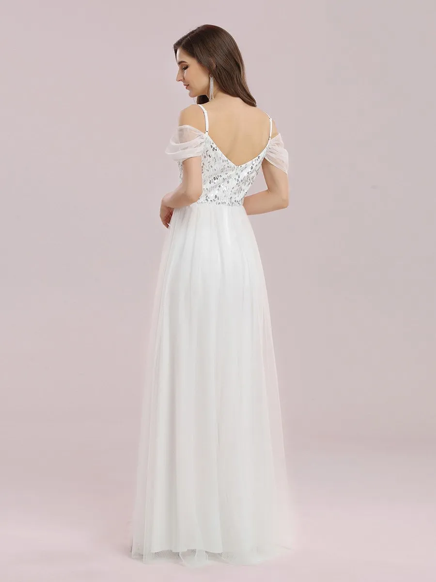 A-Line Sweetheart Neckline Ruffle Sleeve Tulle Wholesale Bridesmaid Dress