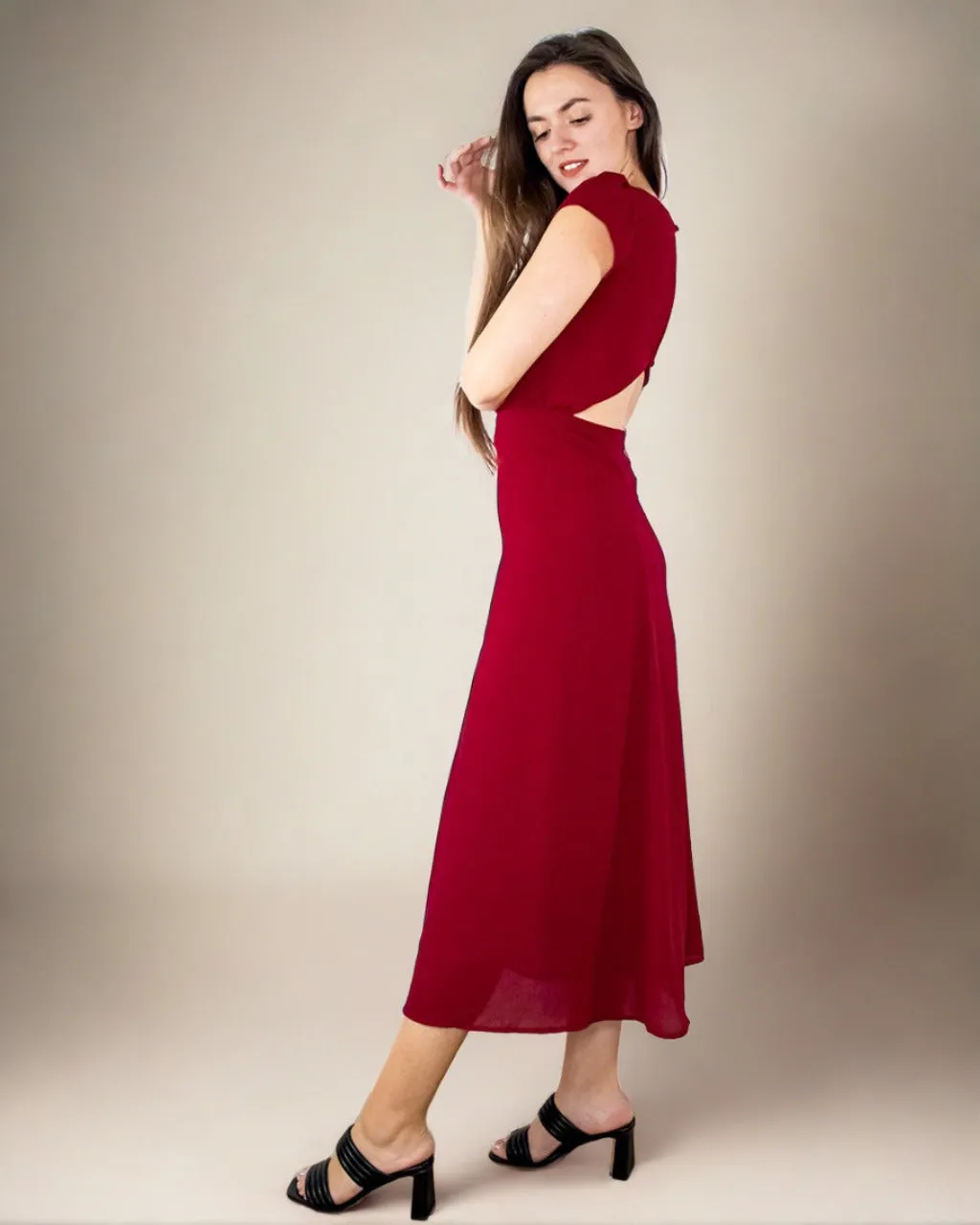 Adia Midi Red Dress with Thigh Slit