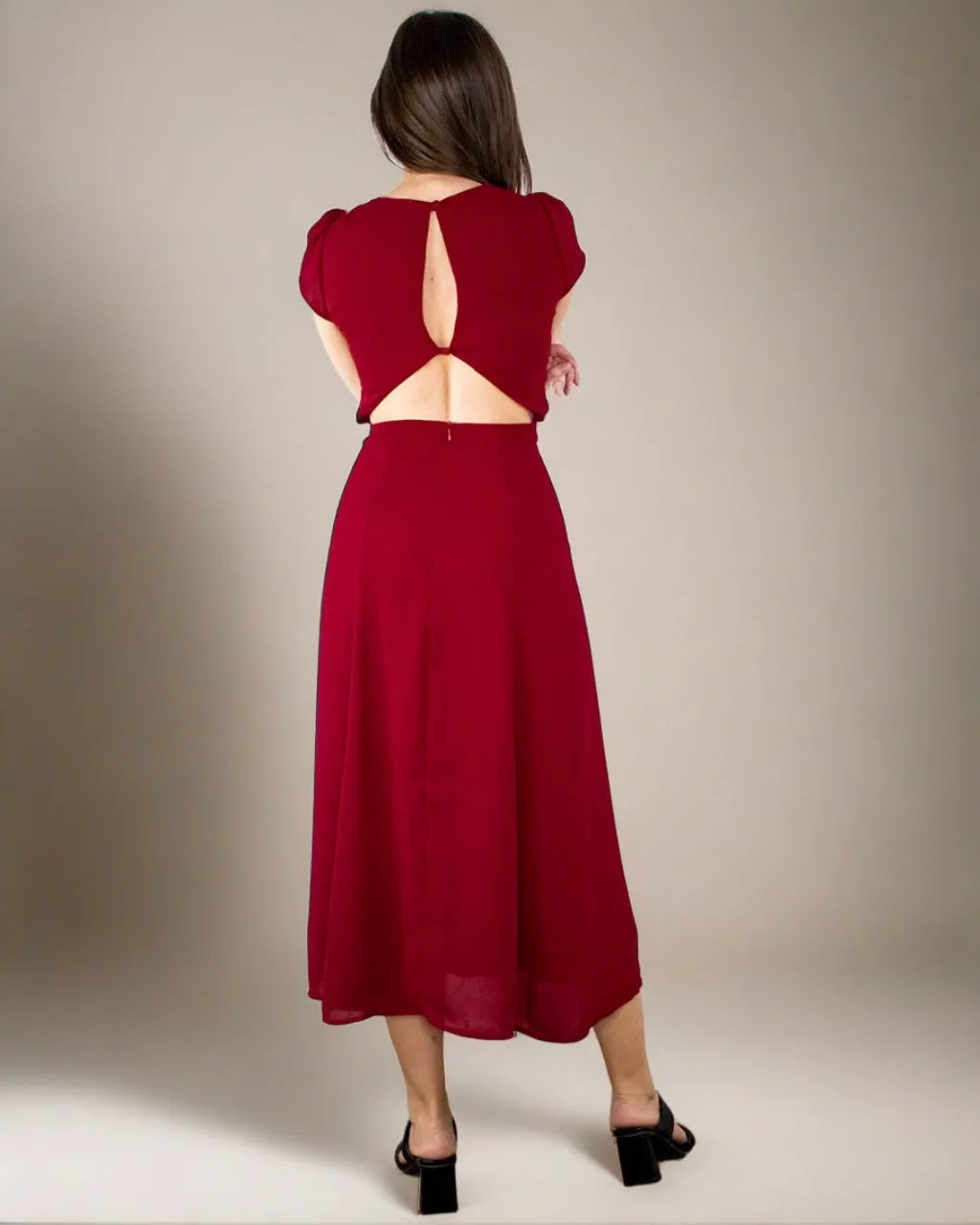 Adia Midi Red Dress with Thigh Slit