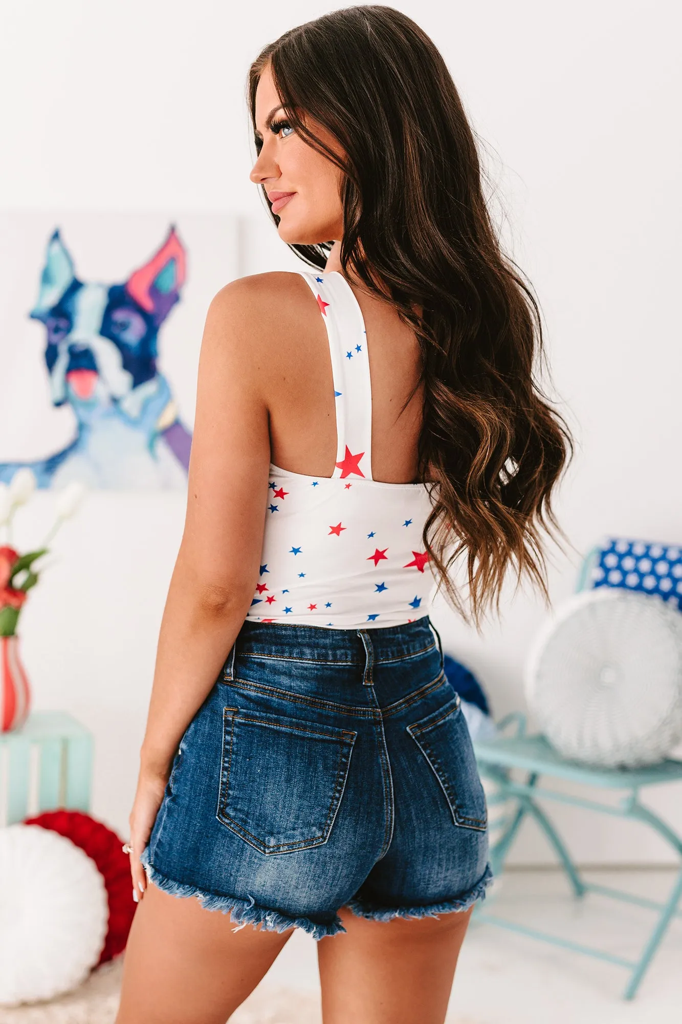 America The Beautiful Star Print Bodysuit (Ivory)