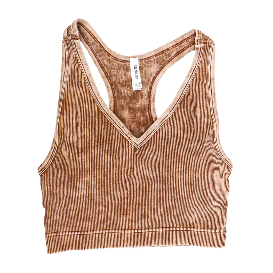 Ashley Padded Ribbed V Neck Crop Bralette