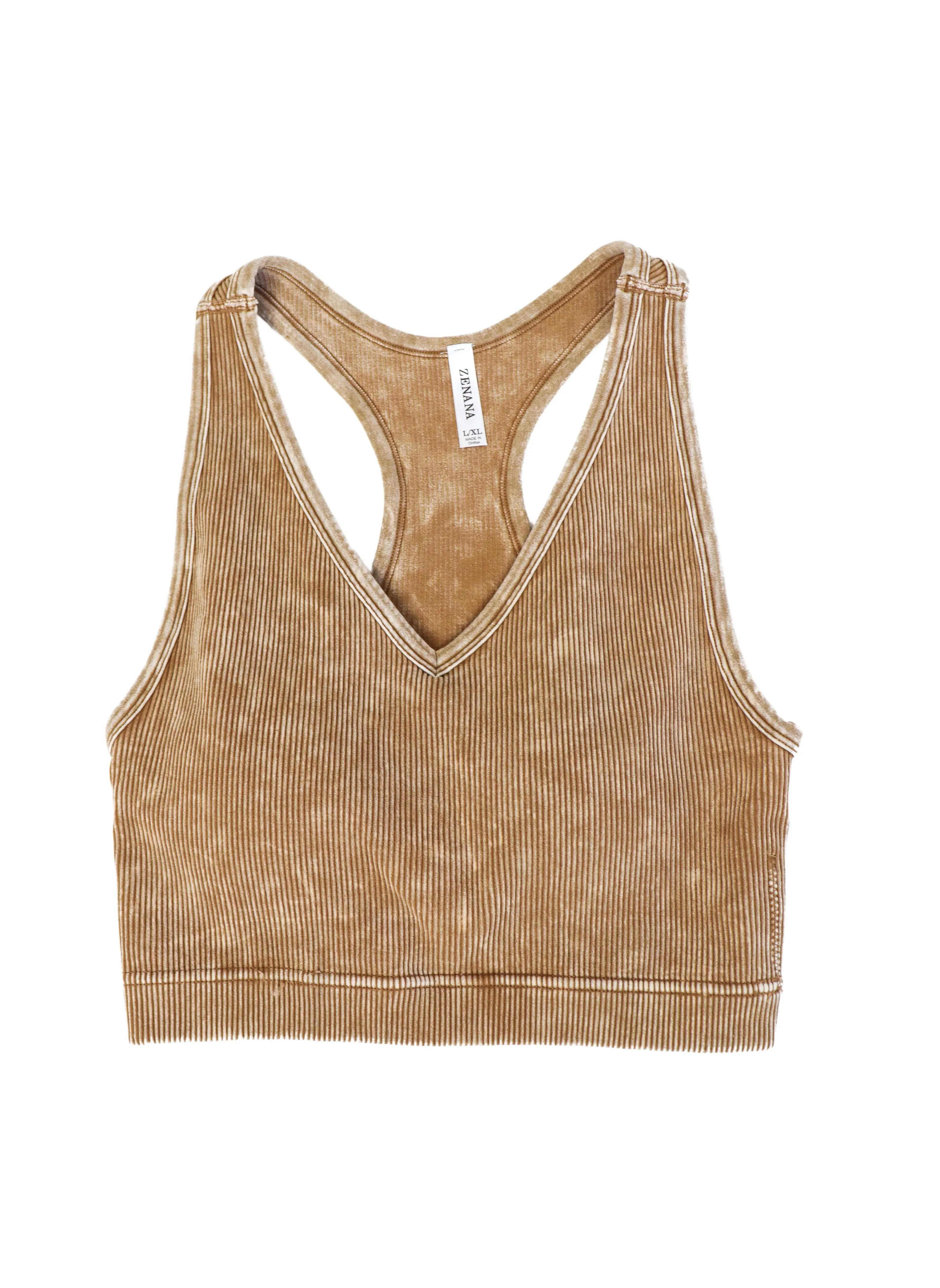 Ashley Padded Ribbed V Neck Crop Bralette