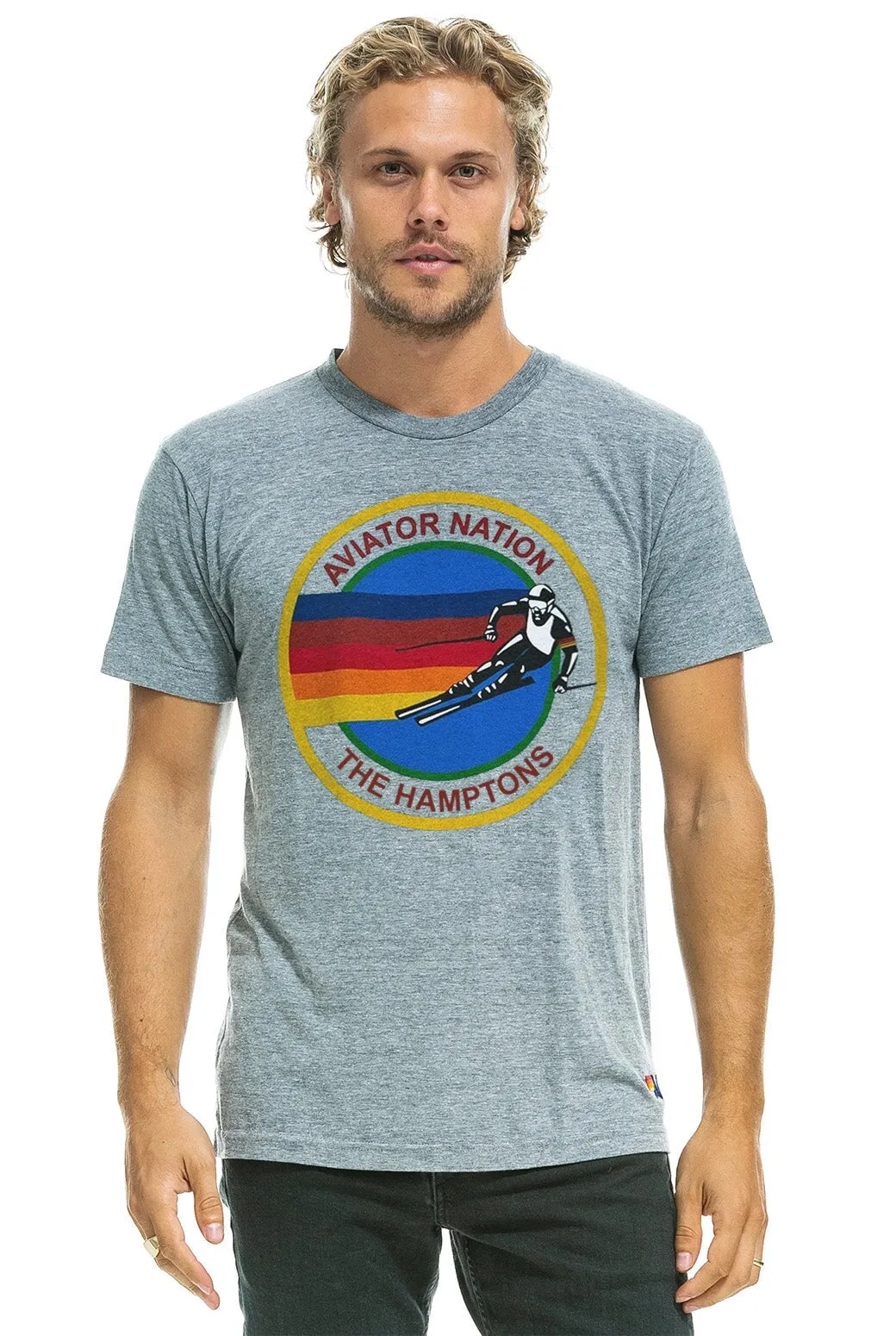 AVIATOR NATION HAMPTONS UNISEX CREW TEE - HEATHER GREY