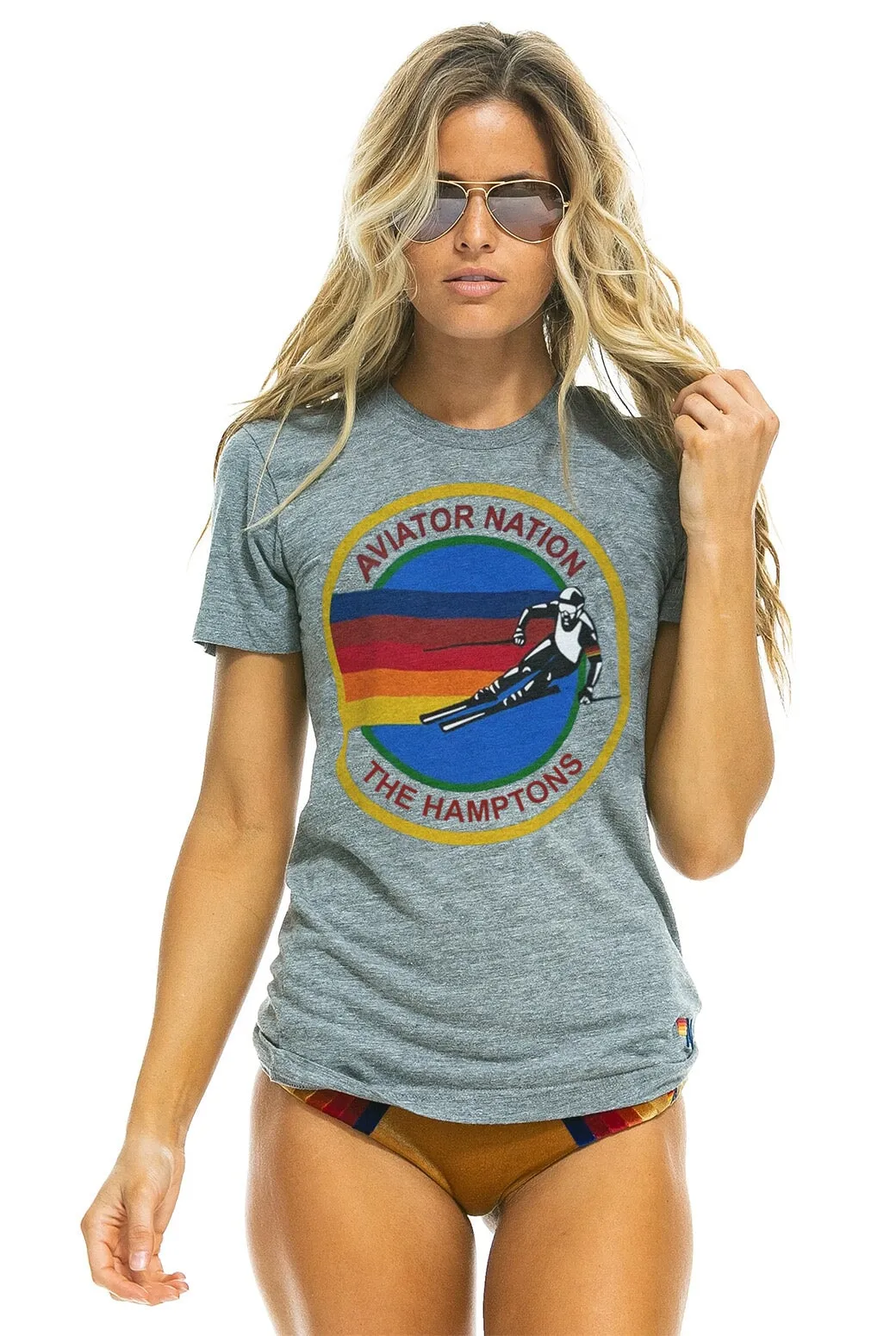 AVIATOR NATION HAMPTONS UNISEX CREW TEE - HEATHER GREY