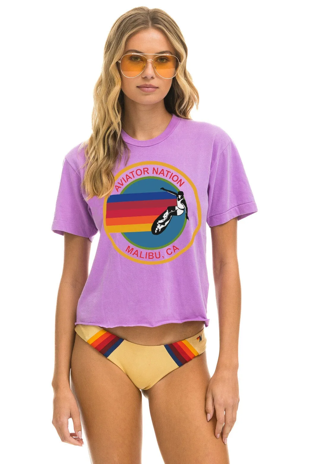 AVIATOR NATION MALIBU BOYFRIEND TEE - NEON PURPLE