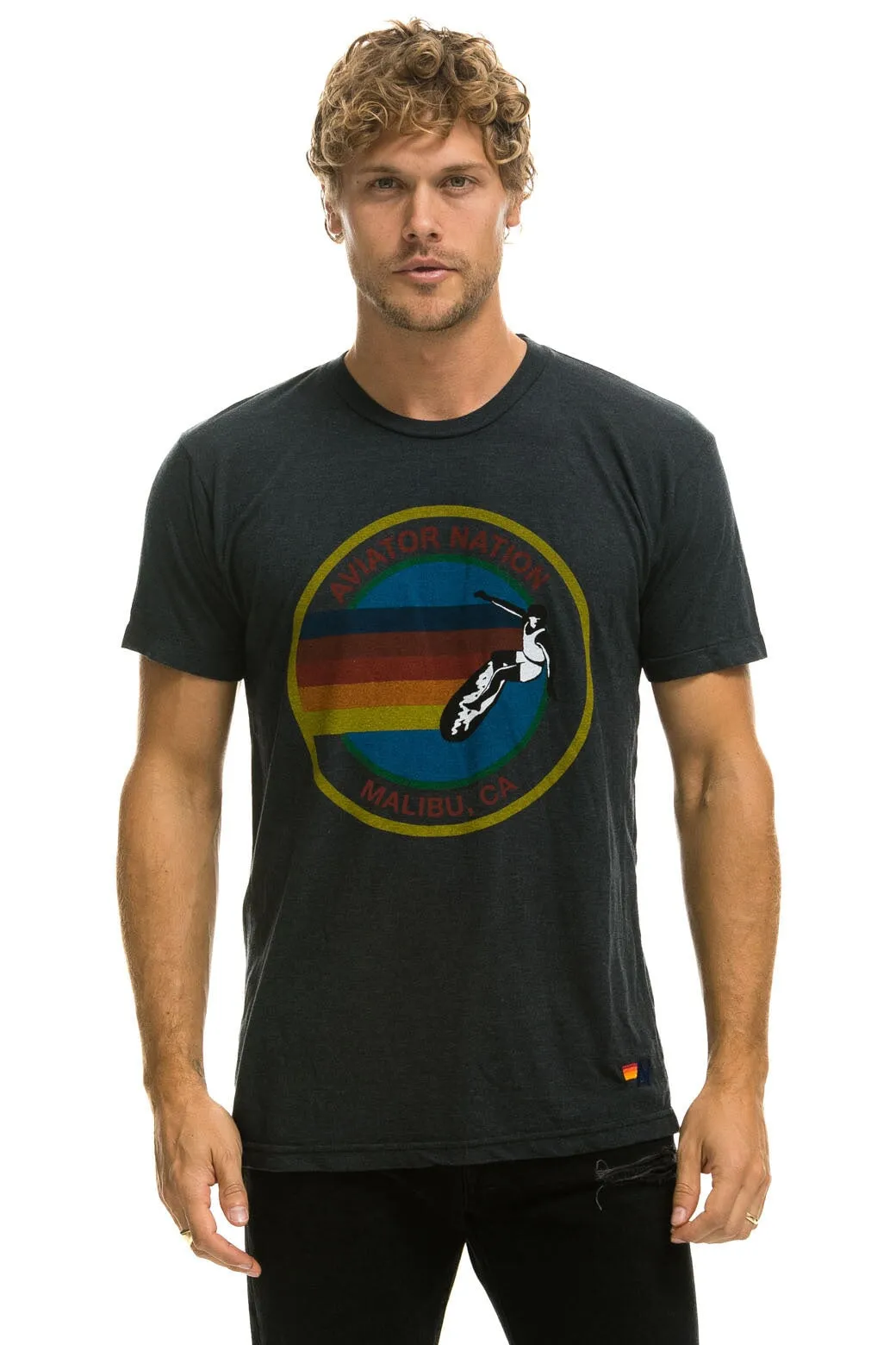 AVIATOR NATION MALIBU CREW TEE SHIRT - CHARCOAL