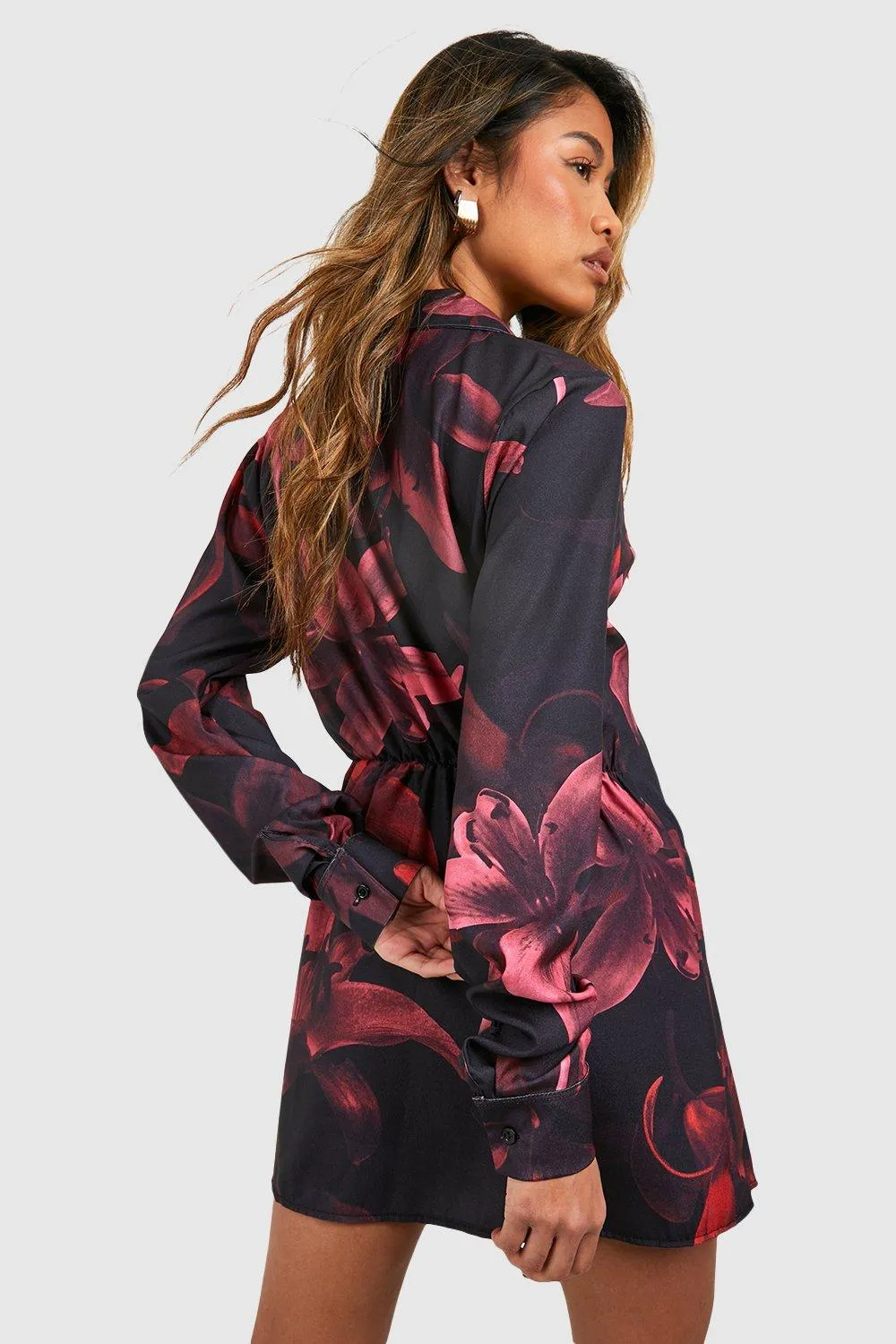 Blossom Print Wrap Shirt Dress