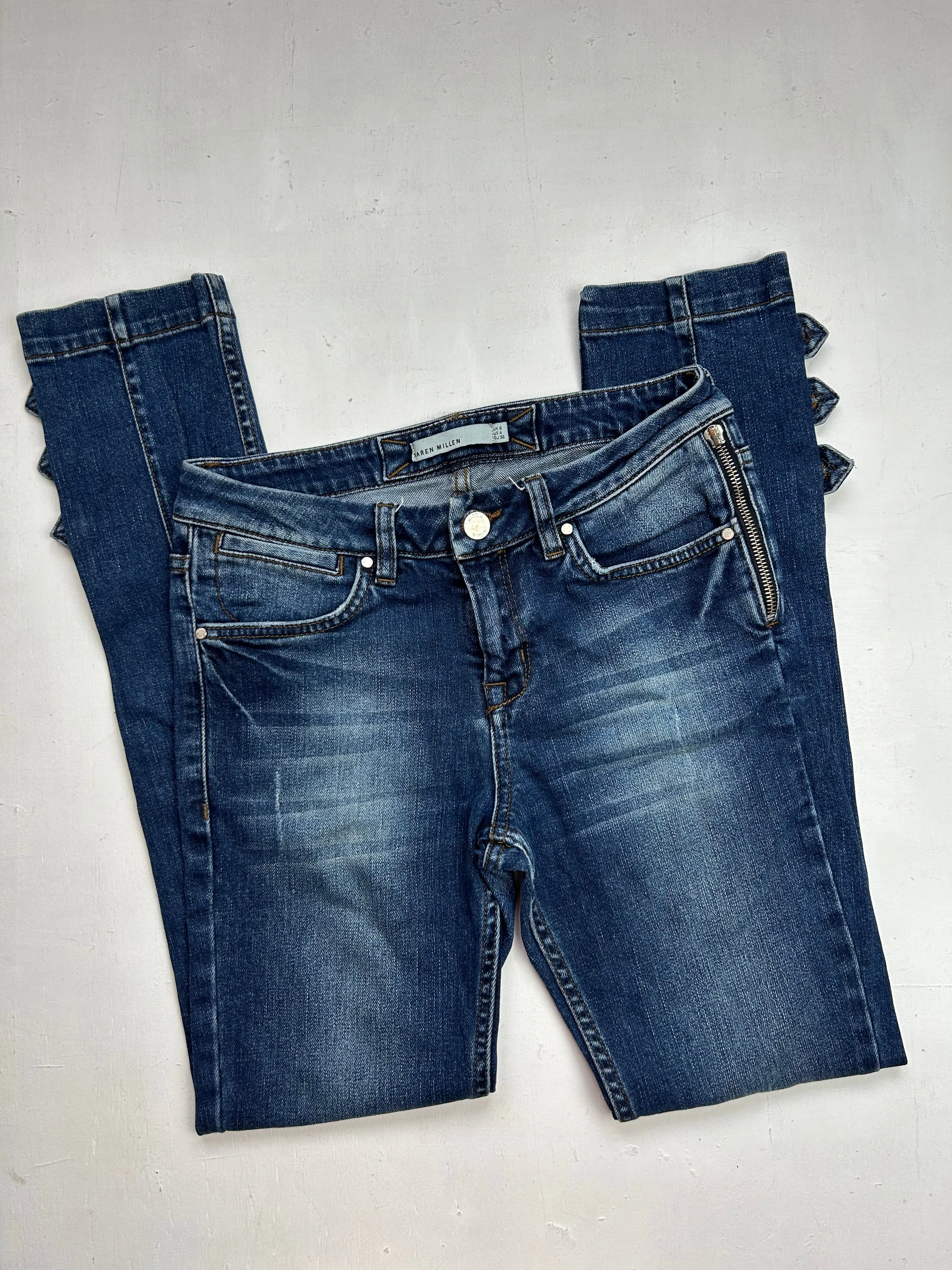 Blue denim low rise skinny pants (XS)