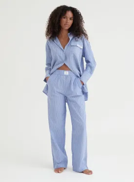 Blue Pinstripe Cotton Blend Pyjama Trouser - Cabo