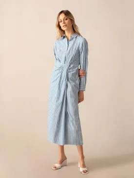 Blue Stripe Wrap Shirt Dress