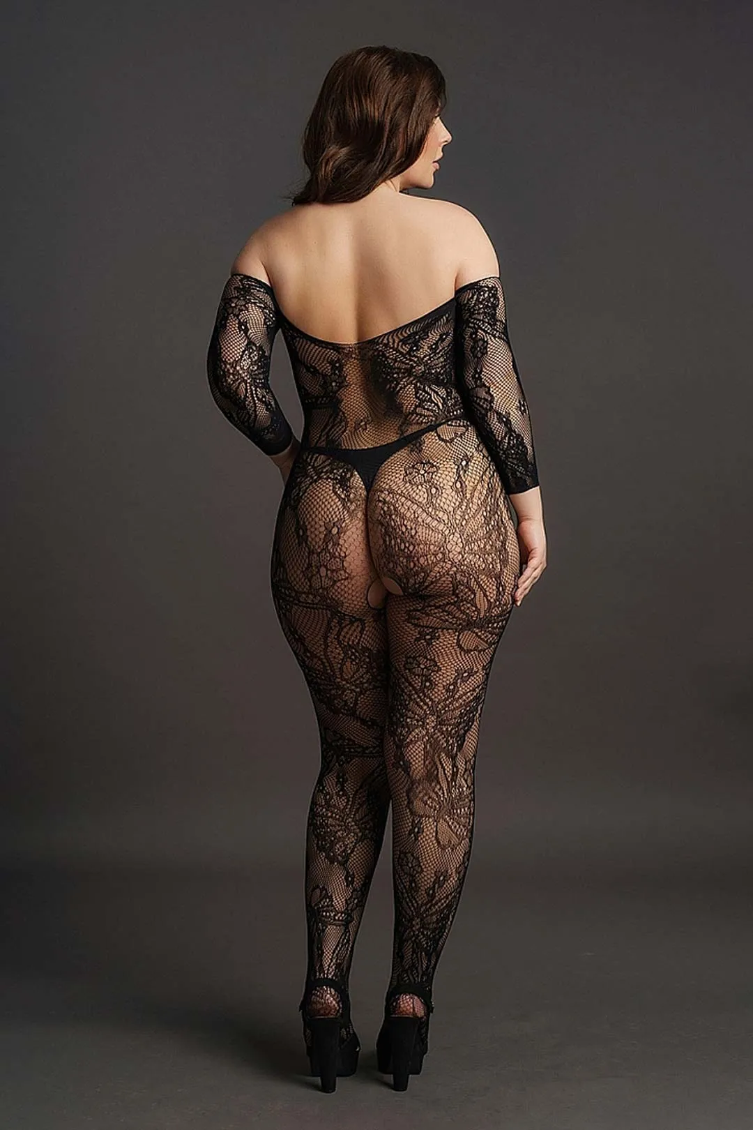 Bodystocking Crotchless Lace Long Sleeve Curve