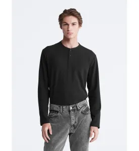 Calvin Klein Mens Mini Waffle Knit Henley T-Shirt Black Beauty 40QM276 001