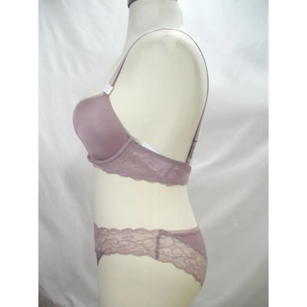 Calvin Klein QF1444 Customized Lift Push Up UW Bra 34D & Seductive Comfort Lace Bikini Set LARGE Mauve NWT