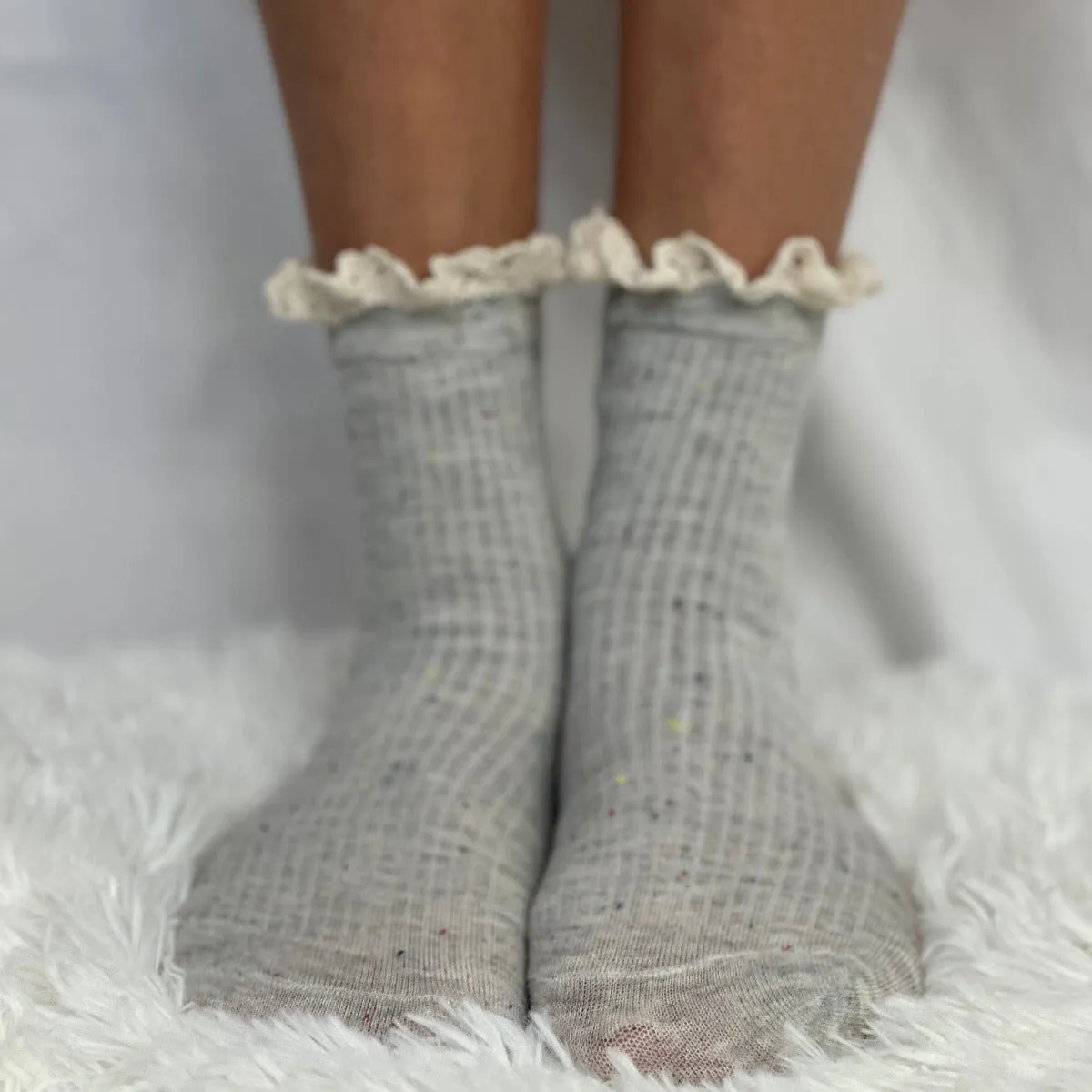 CONFETTI  lace topped ankle socks - grey