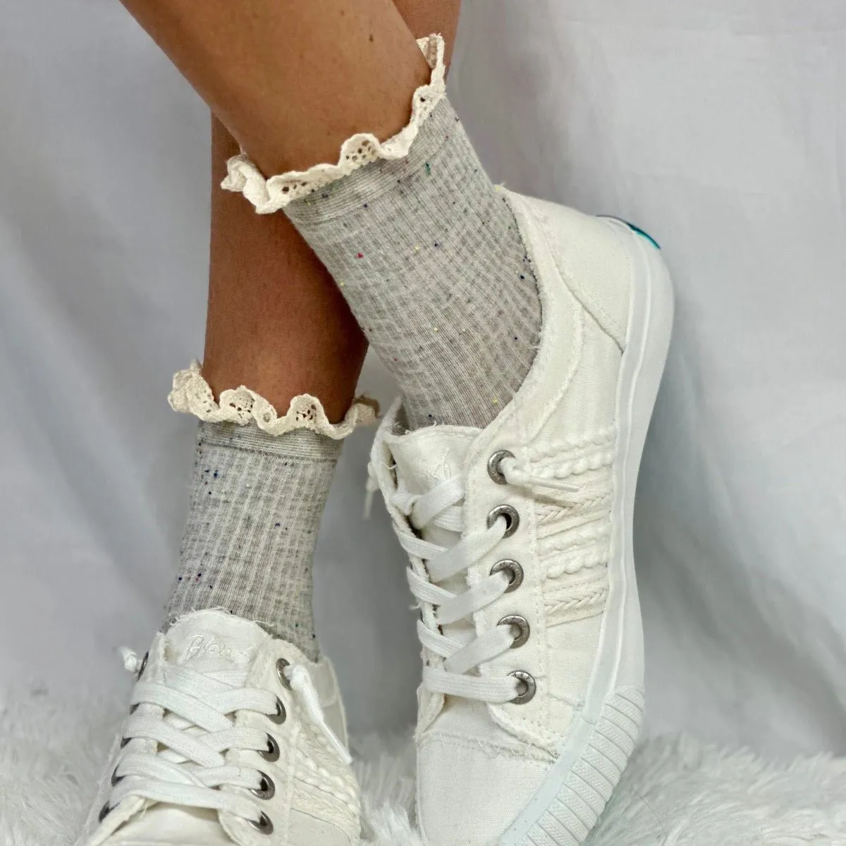 CONFETTI  lace topped ankle socks - grey