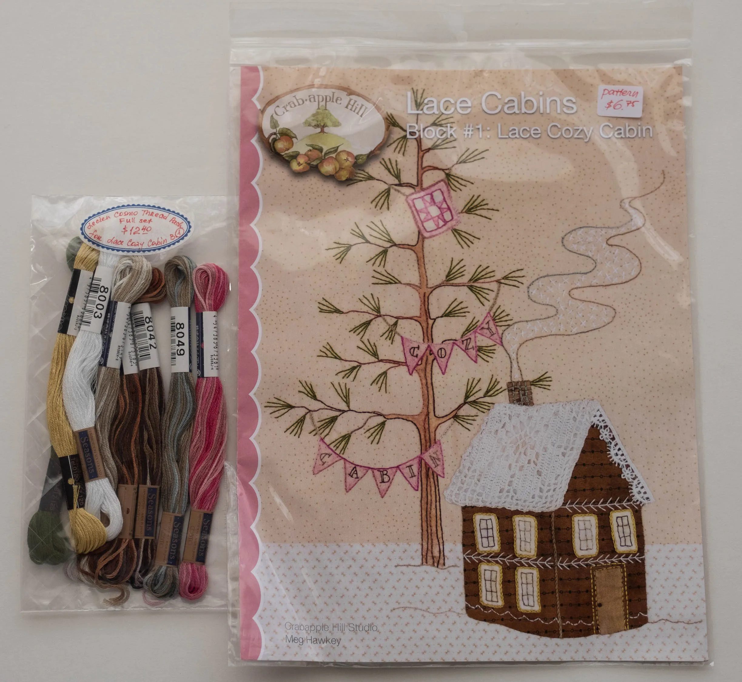 COSMO Embroidery Floss Pack from Lecien, Japan, for the Pattern of Block 1, Lace Cozy Cabin by Meg Hawkey for the Crabapple Hill Designs