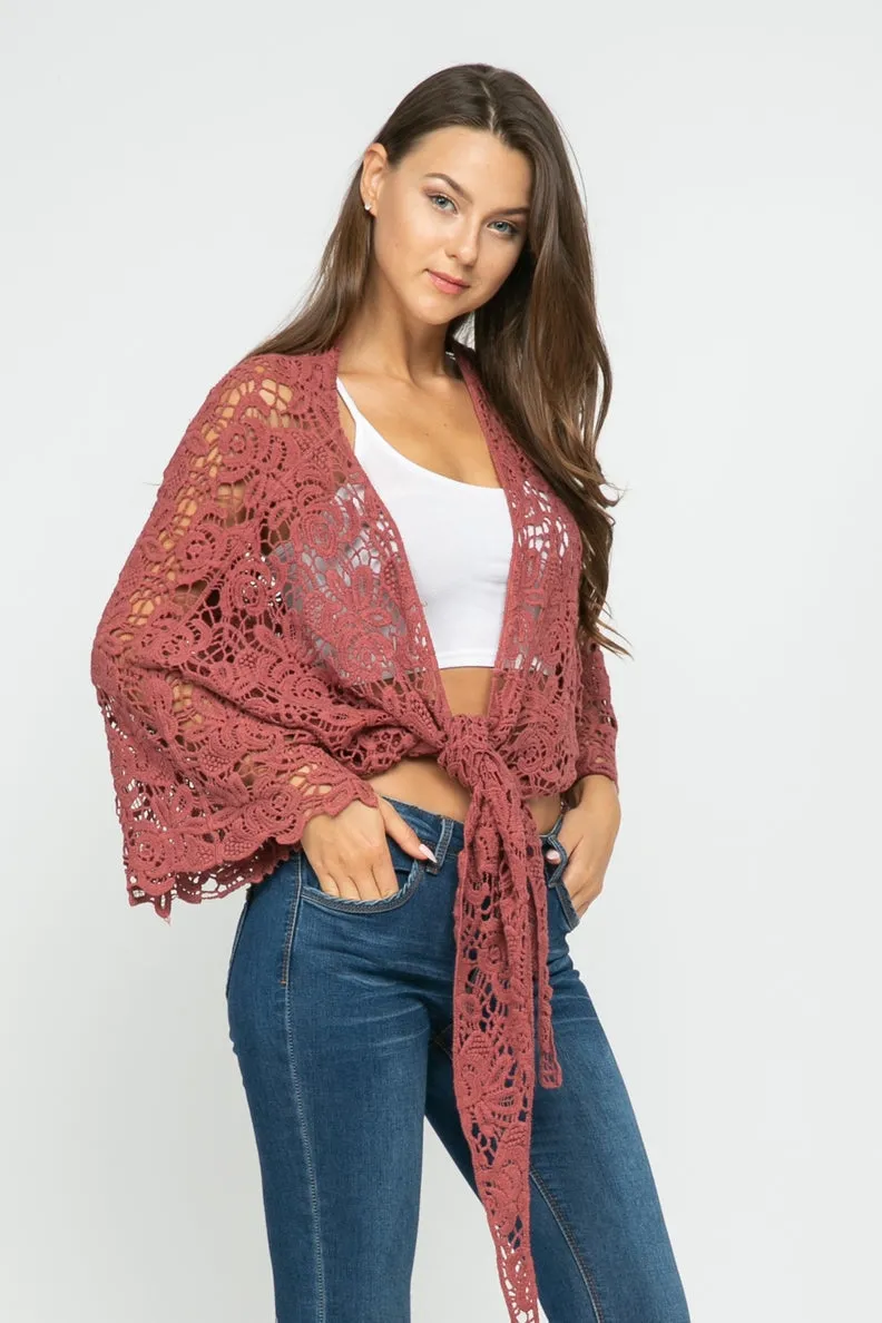 Cotton Lace Shrug ~ Coral