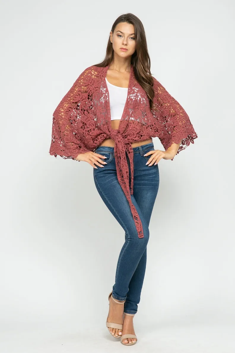 Cotton Lace Shrug ~ Coral