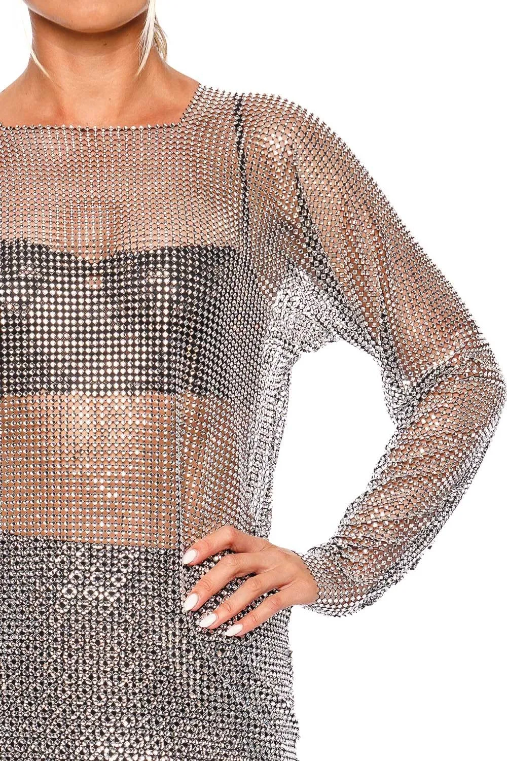 Crystal Mesh Long Sleeve Top