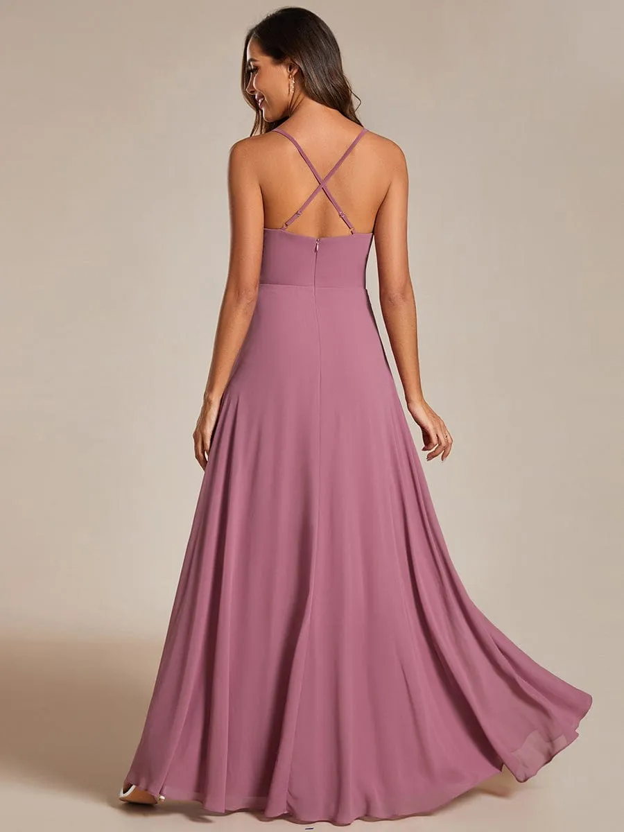 Custom Size Adjustable Spaghetti Strap Chiffon A-Line Bridesmaid Dresses