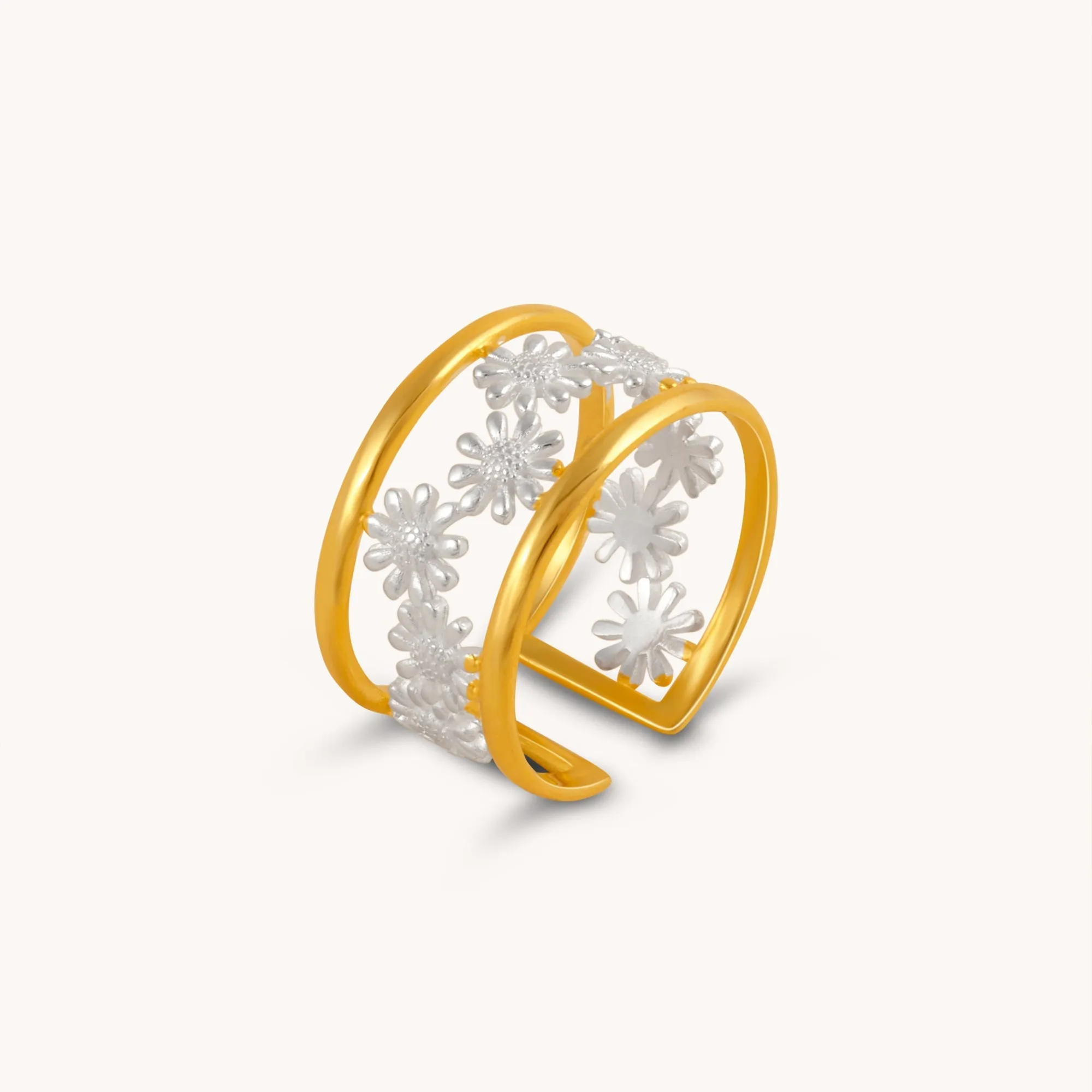 Daisy Gold Adjustable Ring W.