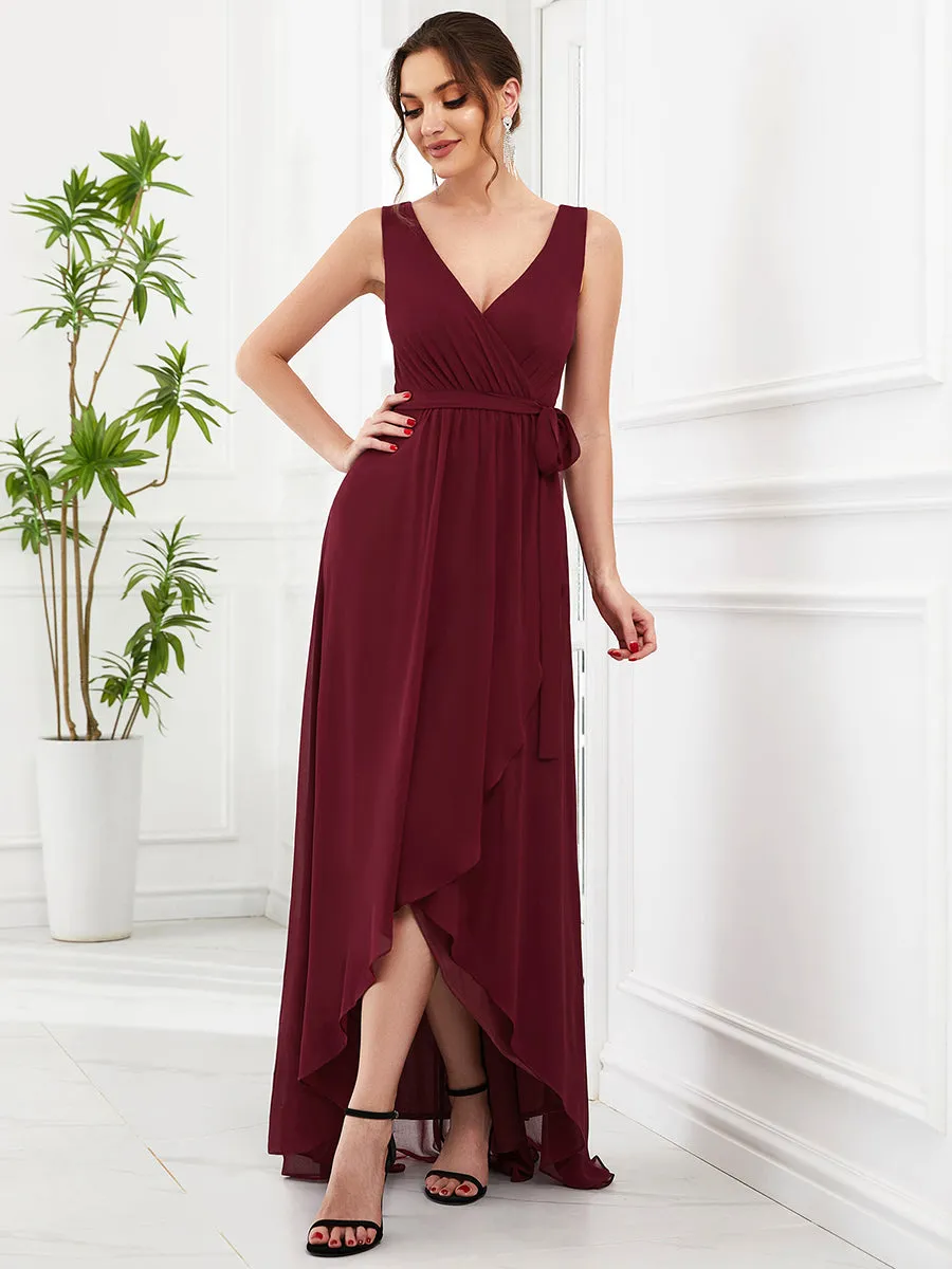 Deep V Neck Sleeveless A Line Split Wholesale Evening Dresses