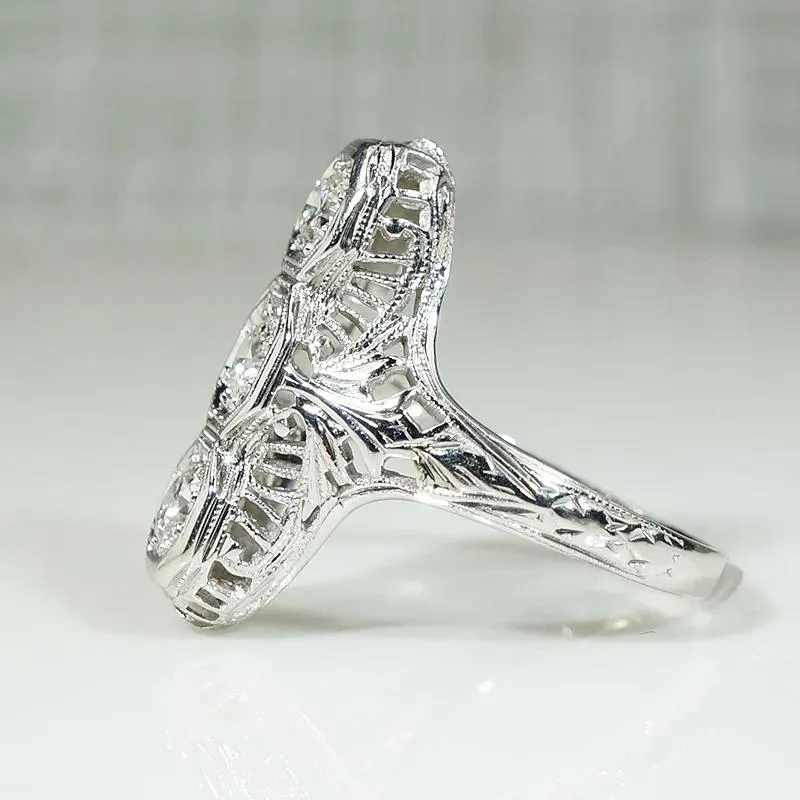 Dramatic Three Diamond Filigree Knuckle Ring