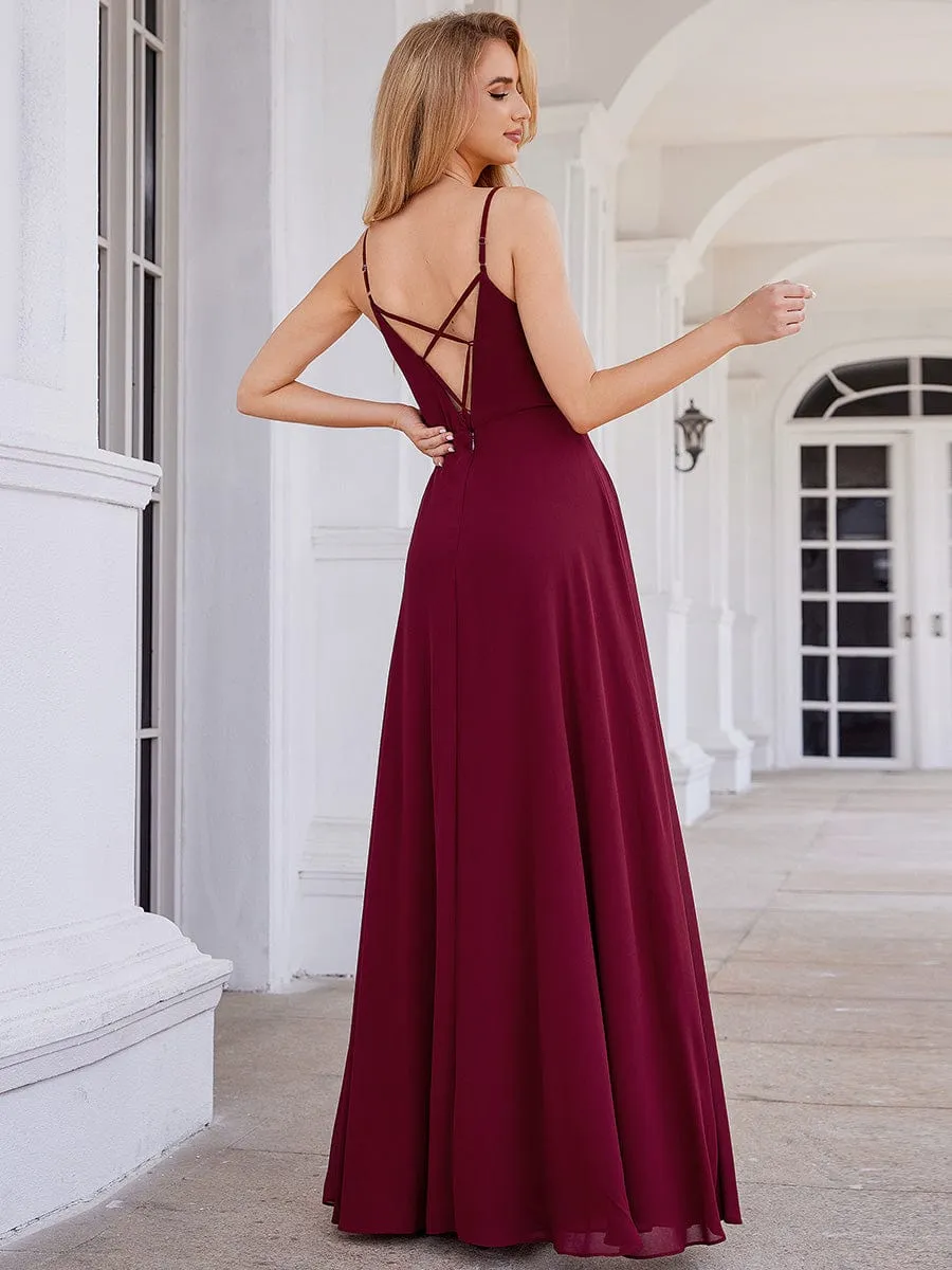 Elegant A-Line Applique Waist Sleeveless Bridesmaid Dress with V-Neck