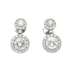 GIA Certified 3 Carat Round Cut 2-Stone Diamond Drop Earrings