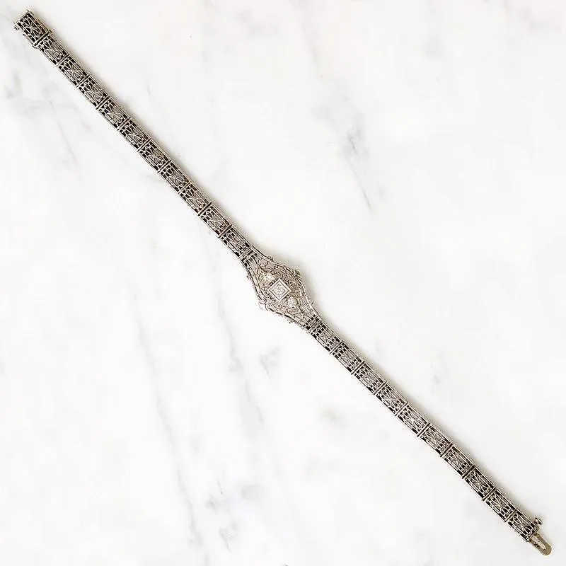 Lacy Filigree Diamond Art Deco Line Bracelet