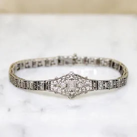 Lacy Filigree Diamond Art Deco Line Bracelet