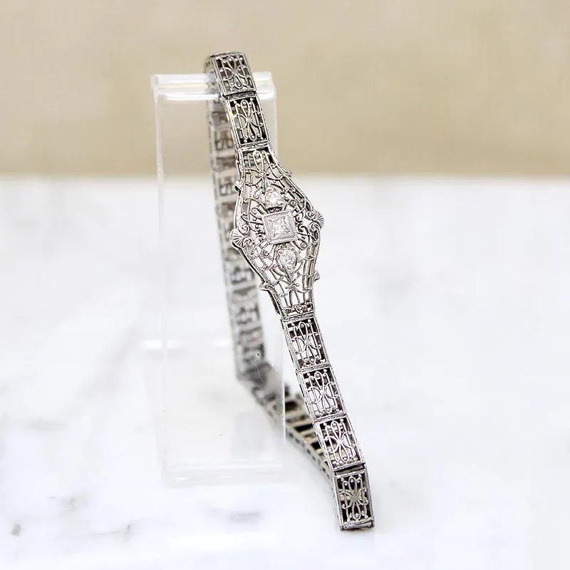 Lacy Filigree Diamond Art Deco Line Bracelet