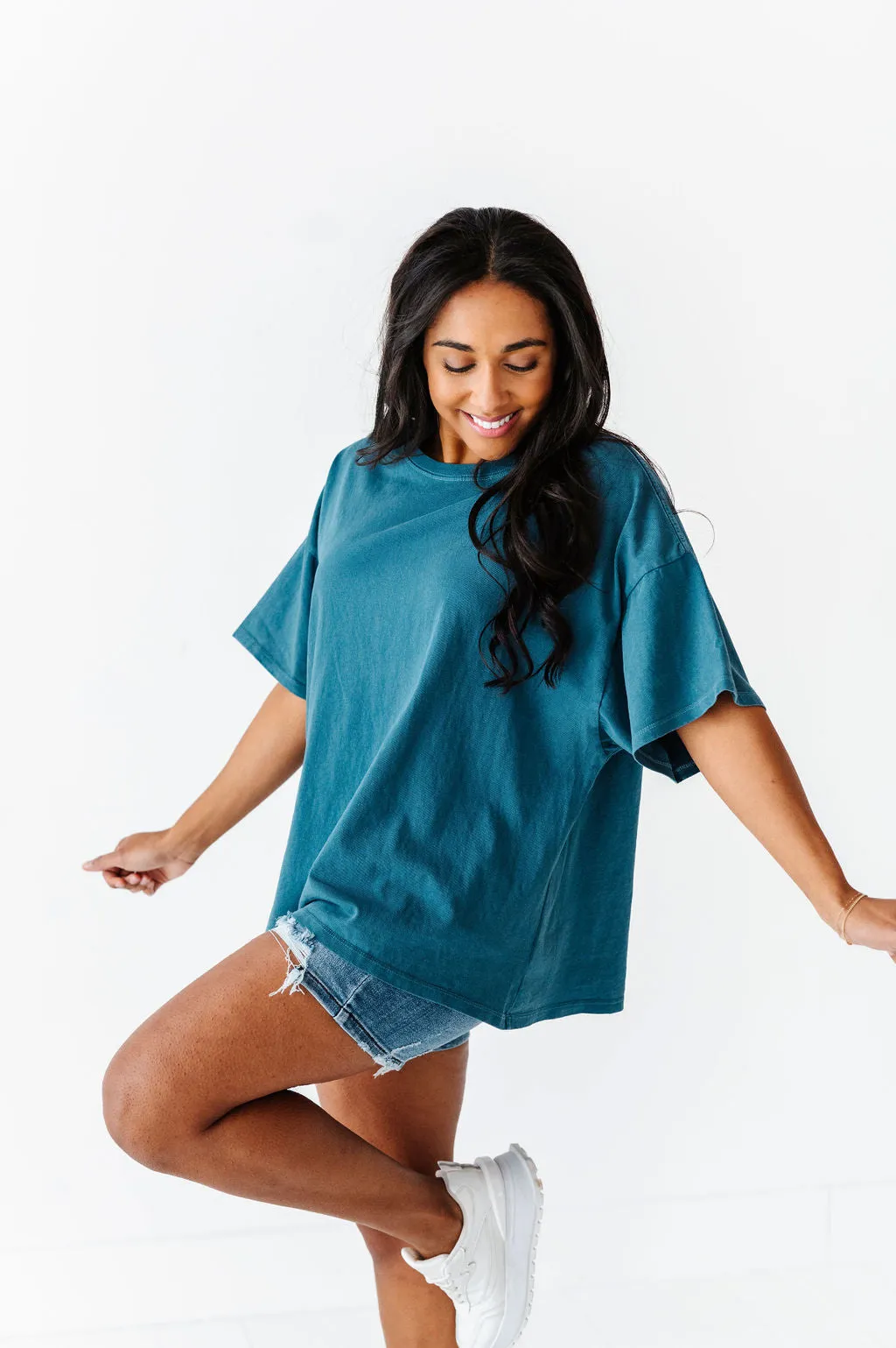 Lisa Oversized Boyfriend Tee in Dark Teal