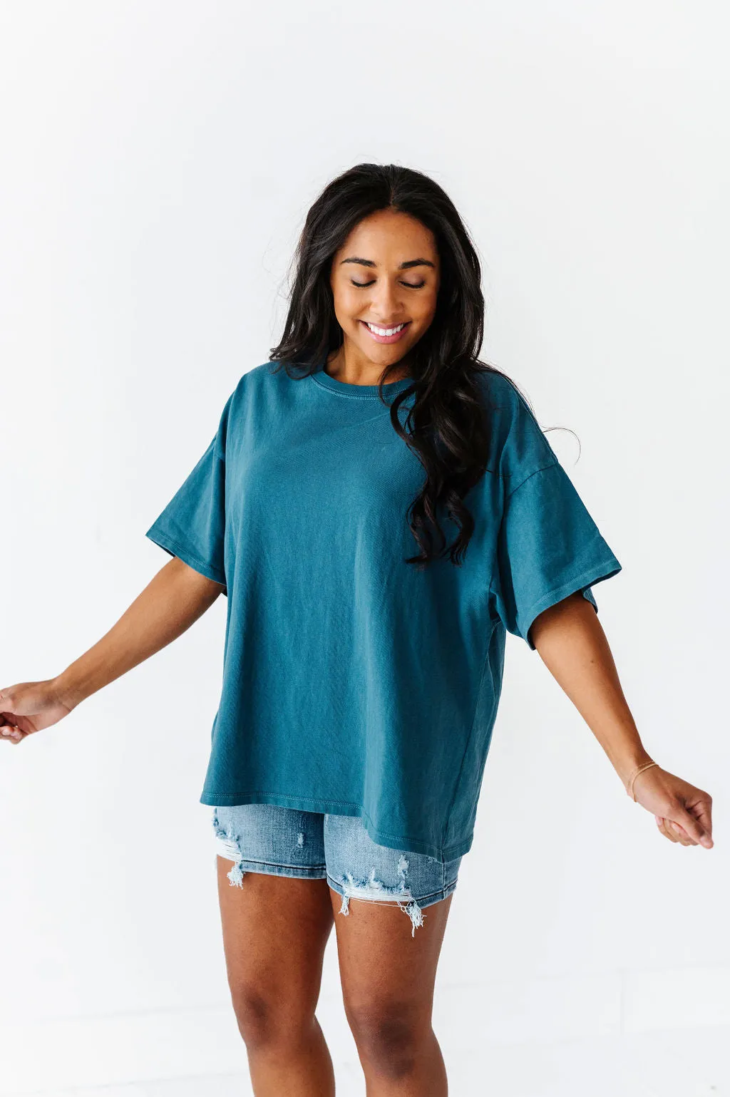 Lisa Oversized Boyfriend Tee in Dark Teal