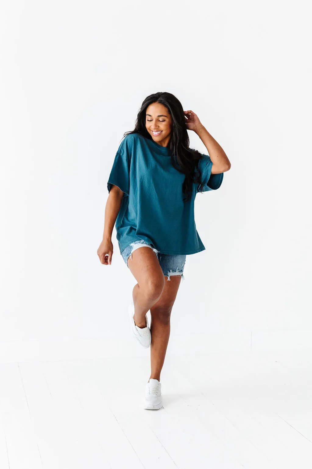 Lisa Oversized Boyfriend Tee in Dark Teal