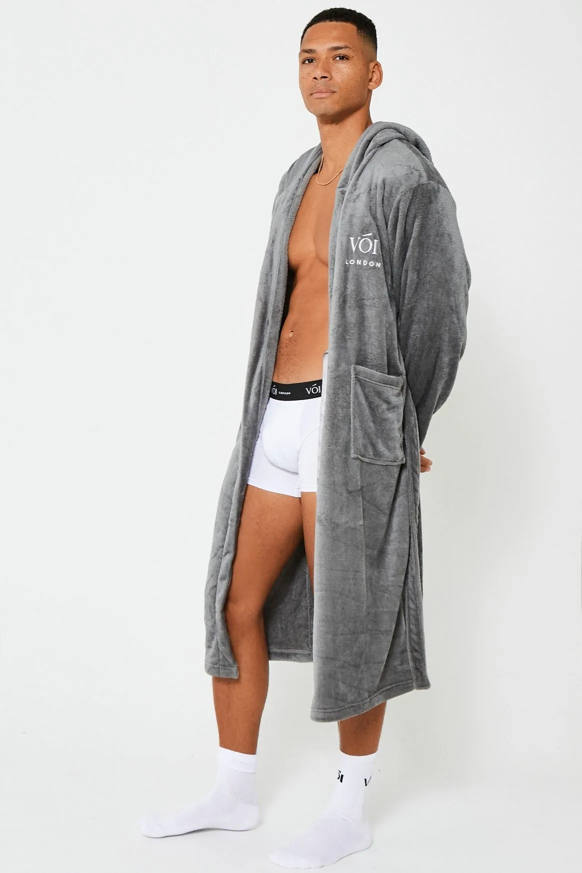 London Mews Fleece Dressing Gown - Grey