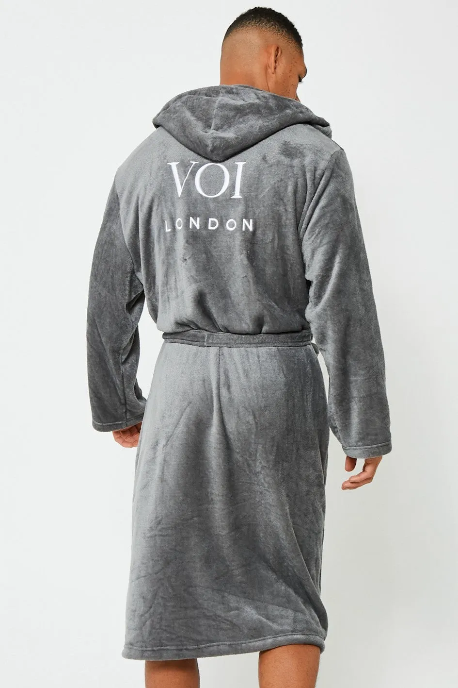 London Mews Fleece Dressing Gown - Grey