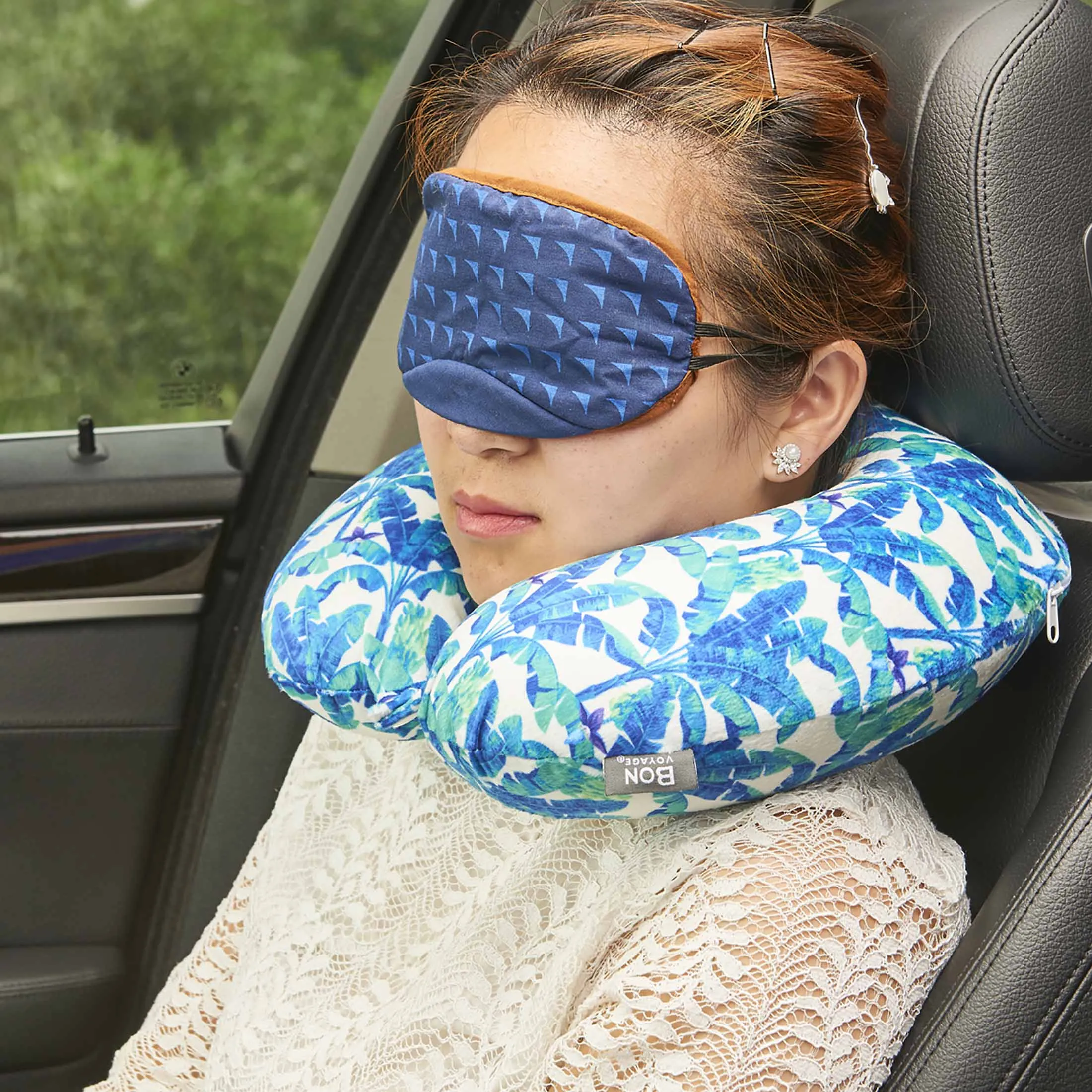 Midnight Jungle Memory Foam Travel Neck Pillow - Blue