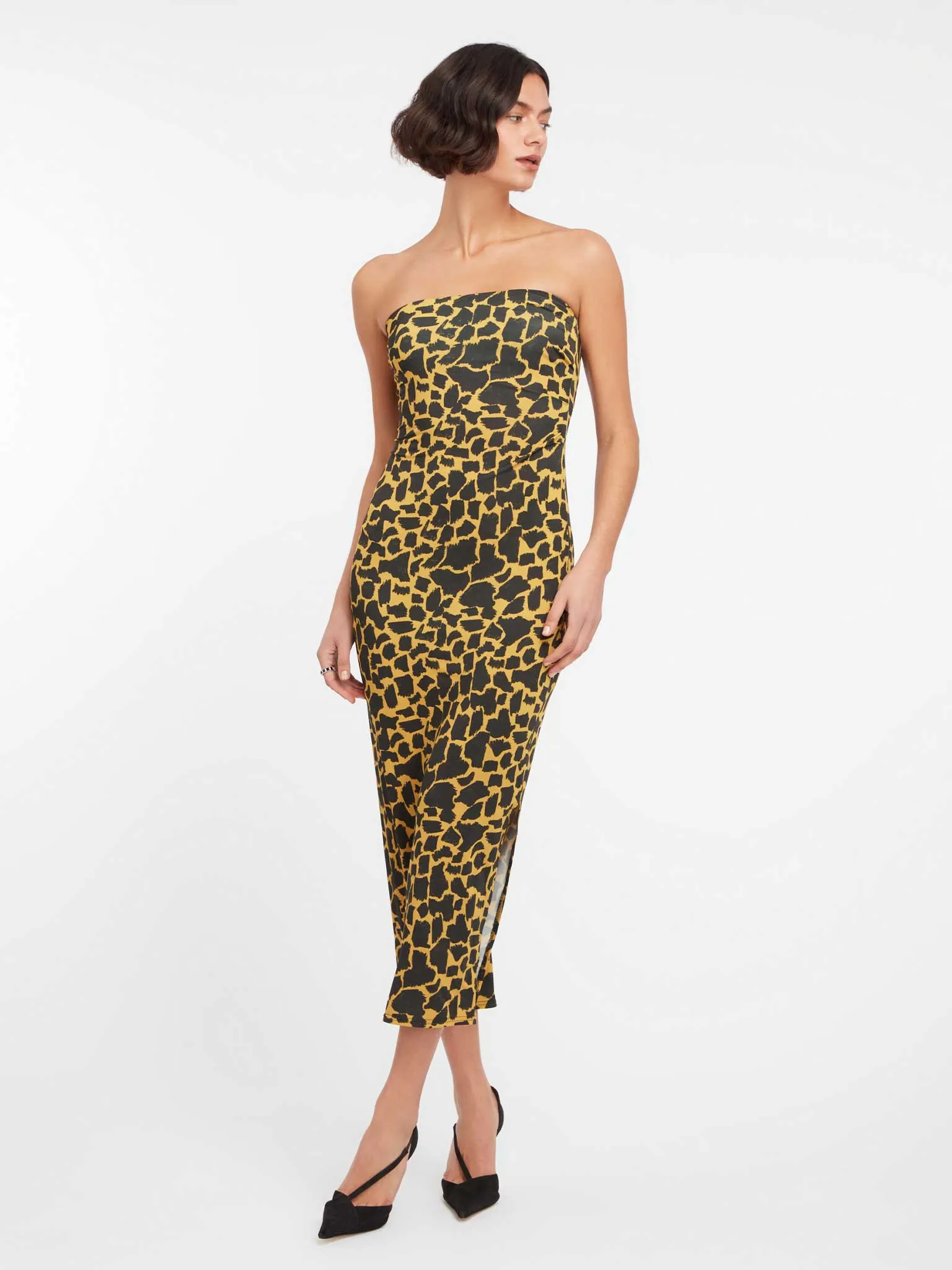 Nasrin Bandeau Dress in Giraffe Animal Print