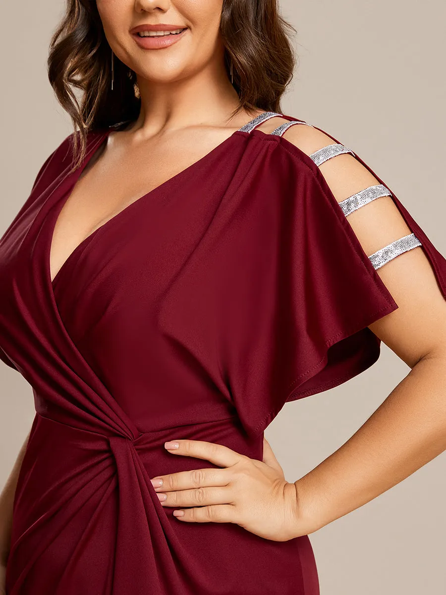 Plus Deep V Neck High Split Pleated Wholesale Evening Dresses