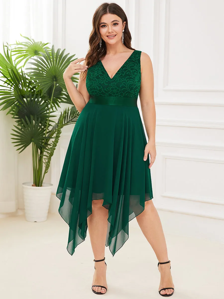 Plus Size Deep V Neck Asymmetrical Hem Sleeveless Wholesale Dresses