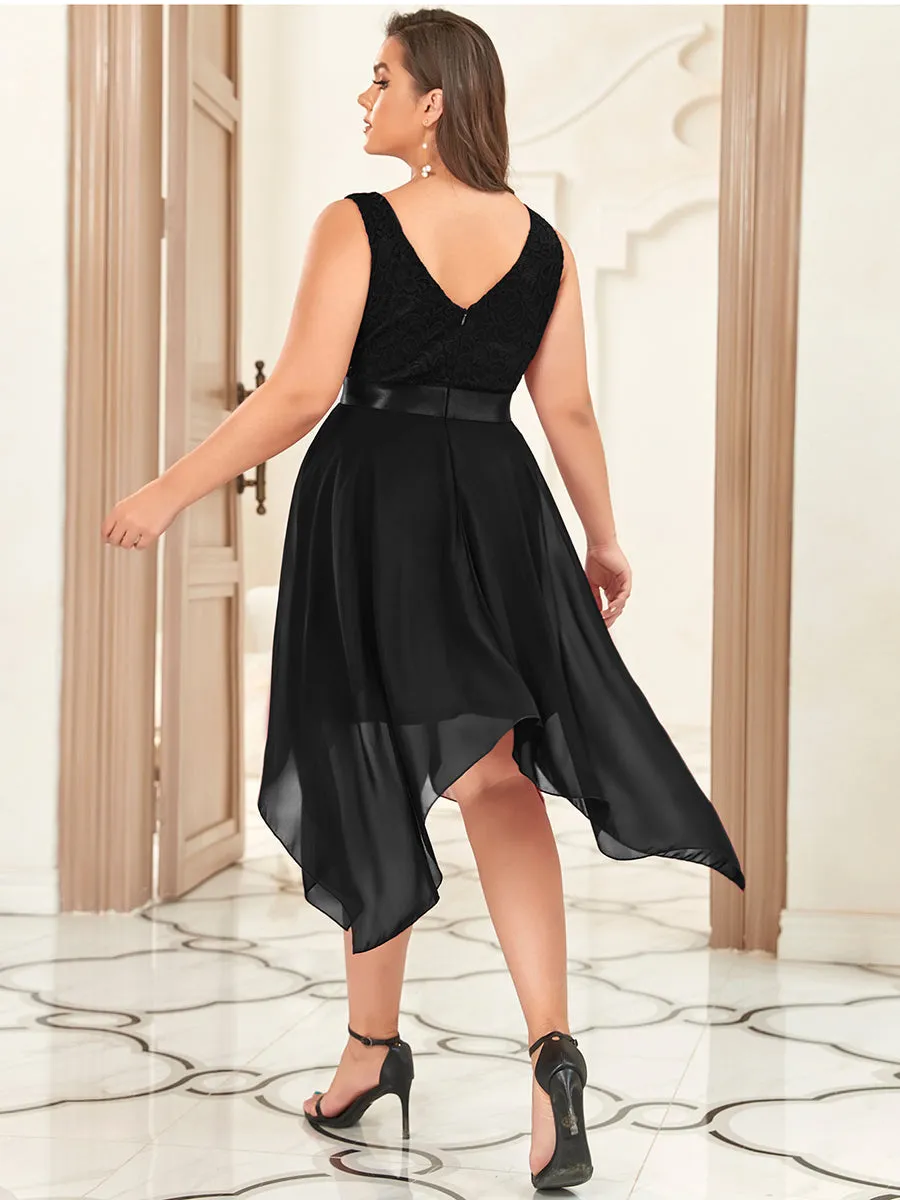 Plus Size Deep V Neck Asymmetrical Hem Sleeveless Wholesale Dresses