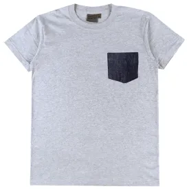 Pocket Tee - Heather Grey   Slub Nep Rinsed Denim