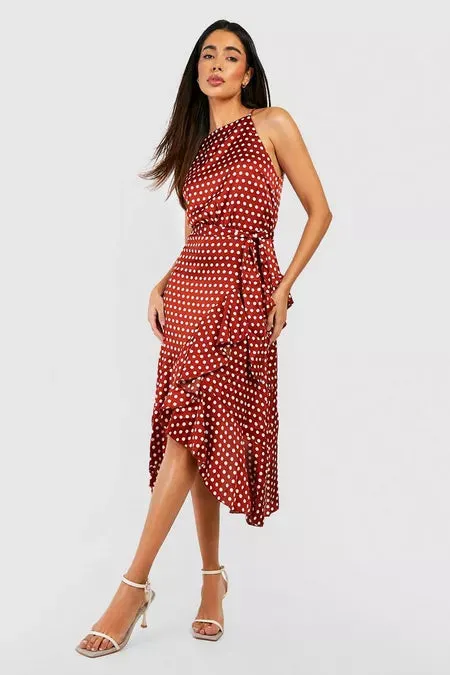 Polka Dot Frill Satin Dress