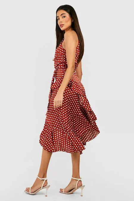 Polka Dot Frill Satin Dress