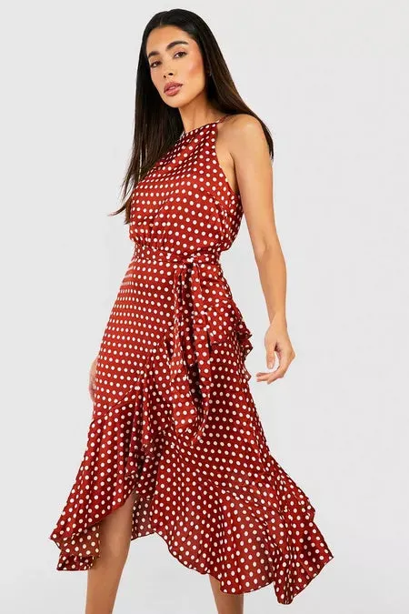 Polka Dot Frill Satin Dress